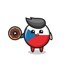 illustration of an czech republic flag badge character eating a doughnut