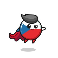 cute czech republic flag badge superhero character is flying