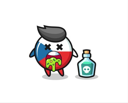 illustration of an czech republic flag badge character vomiting due to poisoning