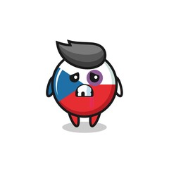 injured czech republic flag badge character with a bruised face
