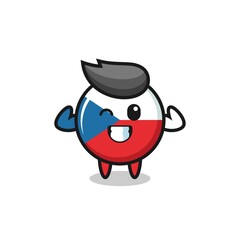 the muscular czech republic flag badge character is posing showing his muscles