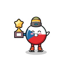 Obraz premium czech republic flag badge cartoon as an ice skating player hold winner trophy