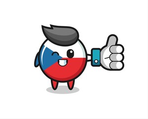 cute czech republic flag badge with social media thumbs up symbol