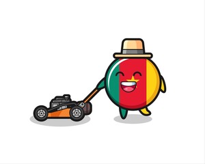 illustration of the cameroon flag badge character using lawn mower