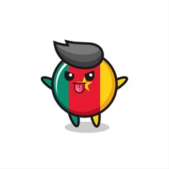 naughty cameroon flag badge character in mocking pose