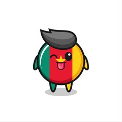 cute cameroon flag badge character in sweet expression while sticking out her tongue