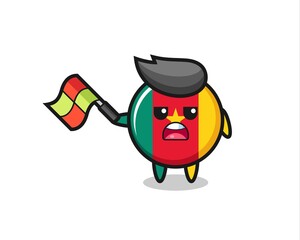 cameroon flag badge cartoon as the line judge hold the flag up at a 45 degree angle
