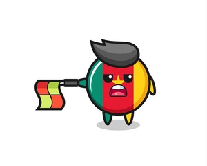 cameroon flag badge character as line judge hold the flag straight horizontally