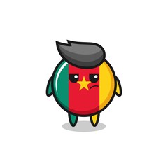 cute cameroon flag badge character with suspicious expression