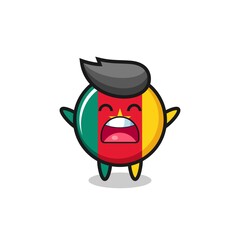 cute cameroon flag badge mascot with a yawn expression