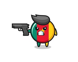 the cute cameroon flag badge character shoot with a gun