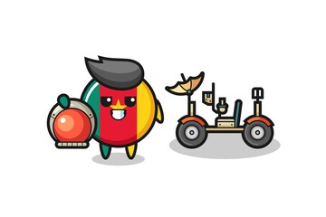Obraz premium the cute cameroon flag badge as astronaut with a lunar rover