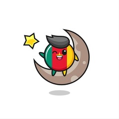 illustration of cameroon flag badge cartoon sitting on the half moon