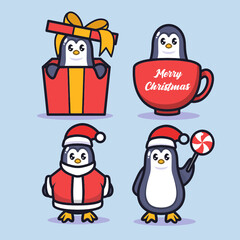 Cute penguin with Christmas decoration mascot logo design