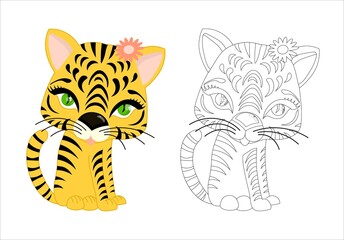 Fototapeta na wymiar tiger, 2022, tiger coloring, symbol 2022, new year.children's coloring