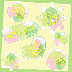 Set of vector cards for the sale of goods made by watercolor.