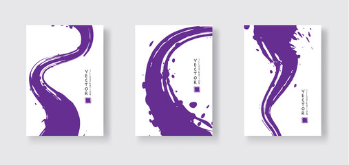 Purple ink brush stroke on white background. Japanese style.