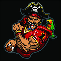 pirates football player mascot holding ball for school, college or league