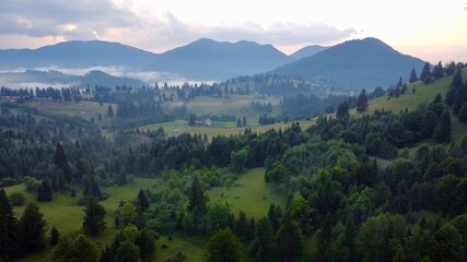 Aerial view of the mountains in Transylvania.