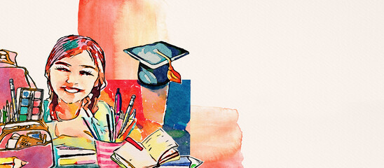 Back to school. Watercolor creative background