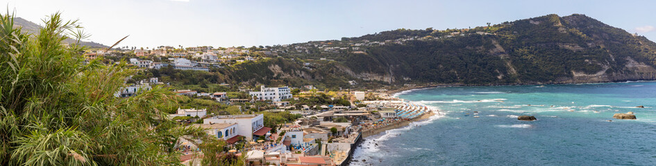 Fototapeta na wymiar Panoramic view of the beach of Citara and the island of Ischia, Naples, Italy