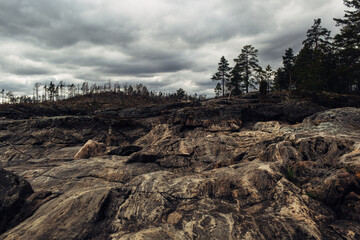 Island in the lake on a cloudy day, Karelia