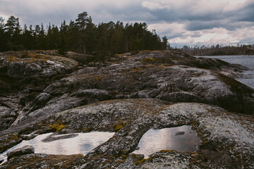 Island in the lake on a cloudy day, Karelia