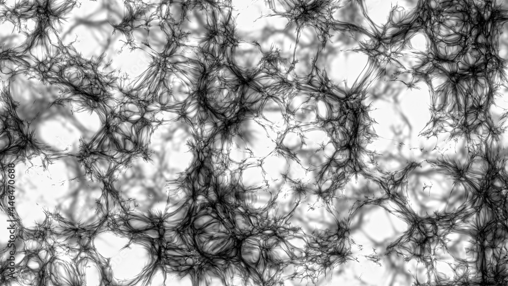 Poster an abstract ragged and evolving shape reminiscent of a spider web.