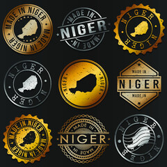 Niger Business Metal Stamps. Gold Made In Product Seal. National Logo Icon. Symbol Design Insignia Country.