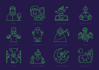 halloween outline icon set