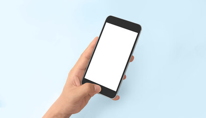 Hand holding smartphone device touching screen