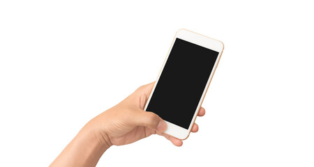 Hand holding smartphone device touching screen