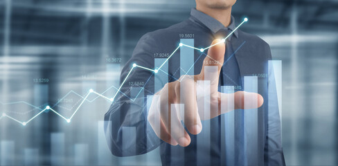 Businessman plan graph growth increase of chart positive indicators