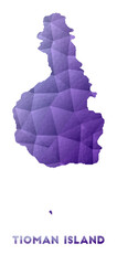 Map of Tioman Island. Low poly illustration of the island. Purple geometric design. Polygonal vector illustration.