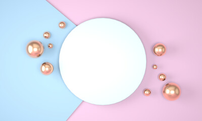 Top view, abstract flat lay background with pastel figure. Creative flatlay backdrop. Creative idea, layout. 3d illustration