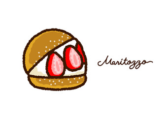 マリトッツォ（ストロベリー）のかわいいイラスト・話題のスイーツ　Maritozzo (strawberry flavor)