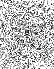 Vector illustration of coloring book page. Abstract floral background size 8.5x11 inches