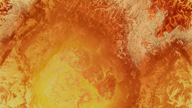 Yellow and Orange Abstract Art. Contemporary Artwork with Marble Swirls and Agate Ripples. Luxury, Organic Background with Gold Powder.