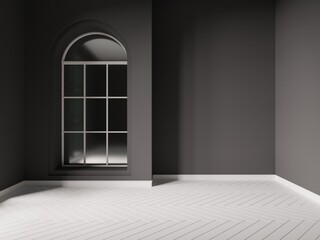 Interior design empty room tones black room with classic windows.3d render