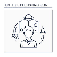Fiction line icon. Special book or story about imaginary characters and events. Stories about technological civilizations, aliens. Publishing concept. Isolated vector illustration. Editable stroke