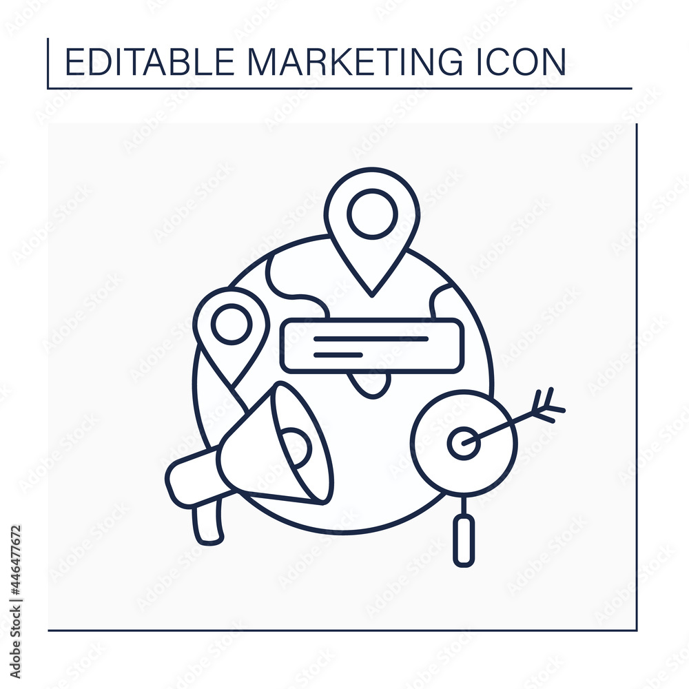 Poster geographical targeting line icon.tracking location of website visitors to provide special geographic