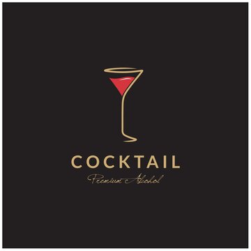 Cocktail glass minimalist gold logo design vector inspiration