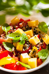 Salad with tomatoes, cheese, basil and chia 1