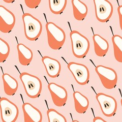 Sweet pears, seamless vector pattern. Flat vector illustration.