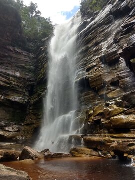 waterfall in the mountains len&ccedil;ois chapada diamantina cachoeira do mosquito bahia brazil