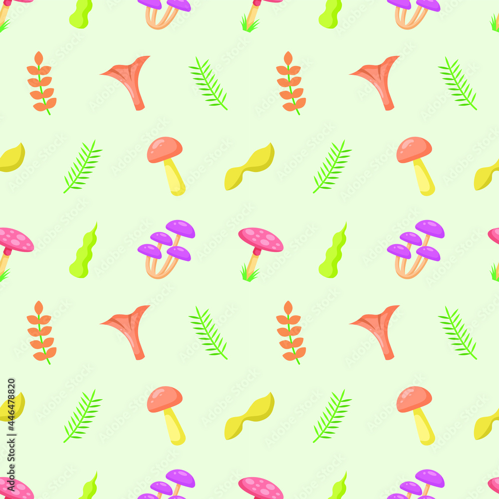Poster seamless pattern abstract elements mushrooms leaves leaf forest vector design style background illus