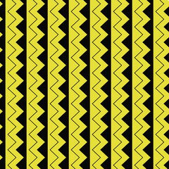 Yellow and black toothed columns. Vector wavy wallpaper.