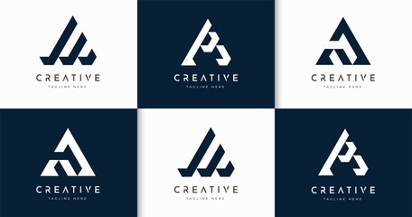 Set of creative letter A monogram style logo design template