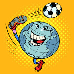 planet Earth is a character like a football player playing with a ball. international championship