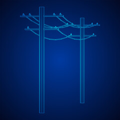 Power transmission high voltage pylon. Wireframe low poly mesh vector illustration.